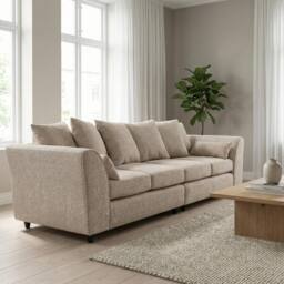 Abakus Direct Jumbo Chenille 4 Seater Sofa with Deep Seats & Angular Arms in Taupe - thumbnail 5
