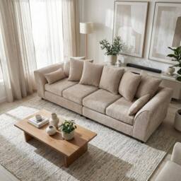 Abakus Direct Jumbo Chenille 4 Seater Sofa with Deep Seats & Angular Arms in Taupe