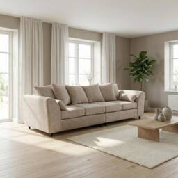 Abakus Direct Jumbo Chenille 4 Seater Sofa with Deep Seats & Angular Arms in Taupe - thumbnail 8