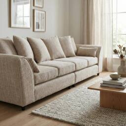 Abakus Direct Jumbo Chenille 4 Seater Sofa with Deep Seats & Angular Arms in Taupe - thumbnail 2