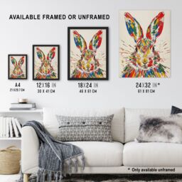 Artery8 Colourful Rabbit Portrait Bright Fun Cute Spring Framed Art Print - Size: A4 - thumbnail 3
