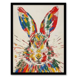 Artery8 Colourful Rabbit Portrait Bright Fun Cute Spring Framed Art Print - Size: A4 - thumbnail 1