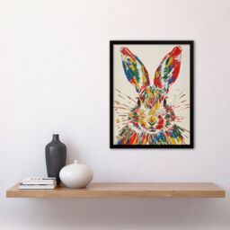 Artery8 Colourful Rabbit Portrait Bright Fun Cute Spring Framed Art Print - Size: A4 - thumbnail 4