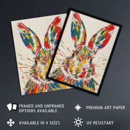 Artery8 Colourful Rabbit Portrait Bright Fun Cute Spring Framed Art Print - Size: A4 - thumbnail 2