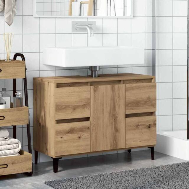 Berkfield Home Sink Cabinet Artisan Oak 80x33x60 cm Engineered Wood in Brown - Size: 80 x 33 x 60 cm - image 1