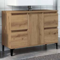 Berkfield Home Sink Cabinet Artisan Oak 80x33x60 cm Engineered Wood in Brown - Size: 80 x 33 x 60 cm - thumbnail 2