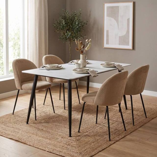NESTLUNE White Sintered Stone 5 Piece Dining Table Set - Size: 100 cm x 15 cm - image 1