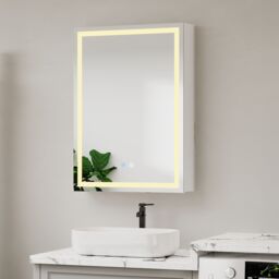 Living and Home Single-Door Bathroom Mirror Cabinet with LED Lighting in Silver - thumbnail 3