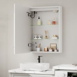 Living and Home Single-Door Bathroom Mirror Cabinet with LED Lighting in Silver - thumbnail 4
