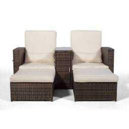 Thats Furniture Giardino Nevada Double Reclining Rattan Sun Loungers Set in Brown - thumbnail 5