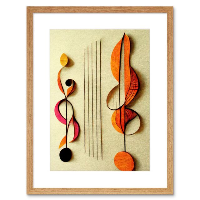 "Artery8 Wall Art Print Abstract Autumnal Boho Music Clefs & Staff Musical Cream Copper Pink Yellow Artwork Framed 9X7 Inch in Beige - Size: W7"" x H9""" - image 1