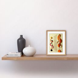 "Artery8 Wall Art Print Abstract Autumnal Boho Music Clefs & Staff Musical Cream Copper Pink Yellow Artwork Framed 9X7 Inch in Beige - Size: W7"" x H9""" - thumbnail 2