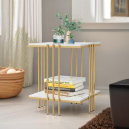 Pirlo Plush 2 Tier Square Faux Marble Side Table Gold - thumbnail 2
