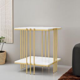 Pirlo Plush 2 Tier Square Faux Marble Side Table Gold - thumbnail 5
