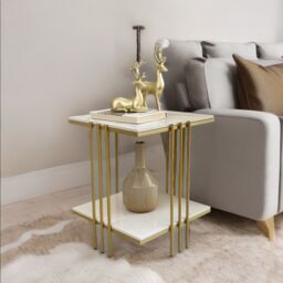 Pirlo Plush 2 Tier Square Faux Marble Side Table Gold - thumbnail 1