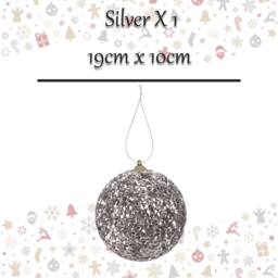 VFM e-Store Christmas Hanging Ball Decoration 19cm x 10cm Silver X 1 - Size: 19 cm x 10 cm - thumbnail 2