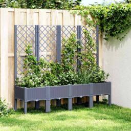 Berkfield Home Garden Planter with Trellis Blue Grey 160x40x142 cm PP - Size: 160 x 40 x 142 cm - thumbnail 2