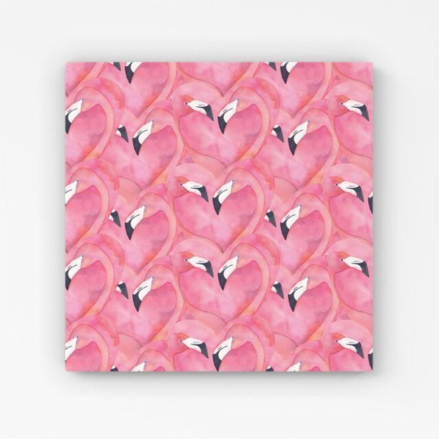 "Warren Reed - Designer Watercolour Flamingo Hearts Canvas in Pink - Size: W30"" x H30""" - image 1