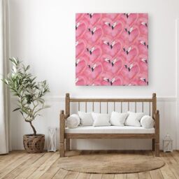 "Warren Reed - Designer Watercolour Flamingo Hearts Canvas in Pink - Size: W30"" x H30""" - thumbnail 3