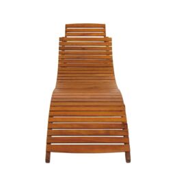 Charles Bentley Large Folding Curved Reclining Wood Sun Lounger Patio Sunbed in Brown - thumbnail 3