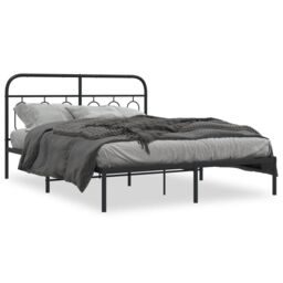 Berkfield Home Metal Bed Frame without Mattress with Headboard Black 140x190cm - Size: 140x190 cm - thumbnail 2