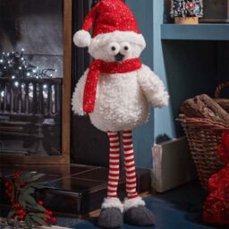 Samuel Alexander 60cm Large Standing Plush Christmas Goggle Owl with Santa Hat in White - thumbnail 2