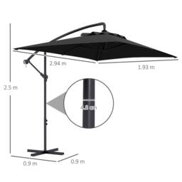 OUTSUNNY 3 m Cantilever Parasol with Cross Base, Crank Handle, 6 Ribs in Black - thumbnail 3