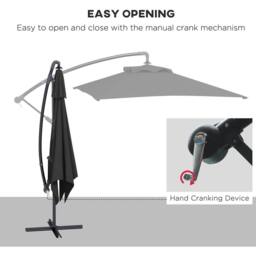 OUTSUNNY 3 m Cantilever Parasol with Cross Base, Crank Handle, 6 Ribs in Black - thumbnail 4