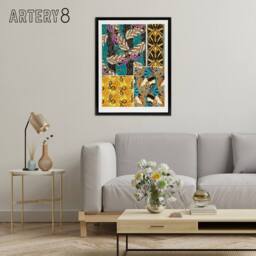 "Artery8 Colourful Vintage Butterfly Pattern Framed Canvas Wall Art Print Seguy - Size: W24"" x H32""" - thumbnail 3