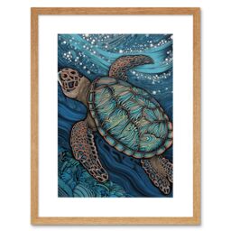 "Artery8 Wall Art Print Vibrant Sea Turtle Swimming Under the Surface Artwork Framed 9X7 Inch in Beige - Size: W7"" x H9""" - thumbnail 1