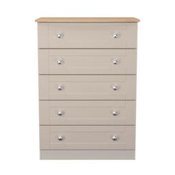 Ready Assembled 2 U Cumbria 5 Drawer Chest (Ready Assembled) in Taupe - Size: Large - thumbnail 1