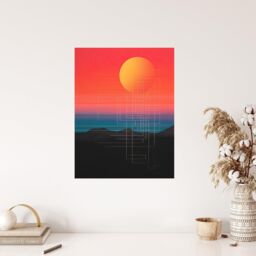 "Wee Blue Coo Wall Art Print Sunset Modern Digital Abstract Mountain Landscape Colour Gradient Painting Poster in Red - Size: W18"" x H24""" - thumbnail 4