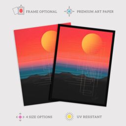 "Wee Blue Coo Wall Art Print Sunset Modern Digital Abstract Mountain Landscape Colour Gradient Painting Poster in Red - Size: W18"" x H24""" - thumbnail 2