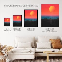 "Wee Blue Coo Wall Art Print Sunset Modern Digital Abstract Mountain Landscape Colour Gradient Painting Poster in Red - Size: W18"" x H24""" - thumbnail 3