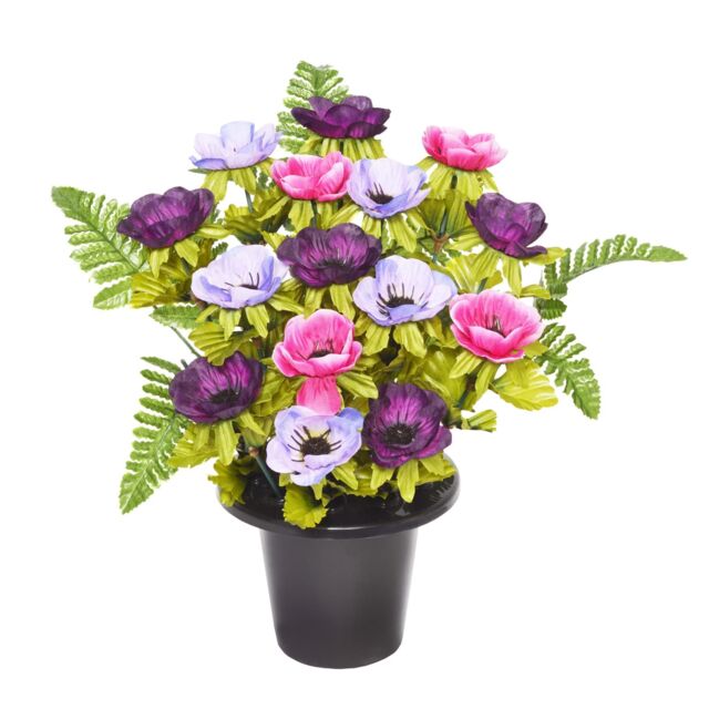 Sincere Floral Artificial Flower Front Facing Memorial Graveside Rose Bowl in Purple