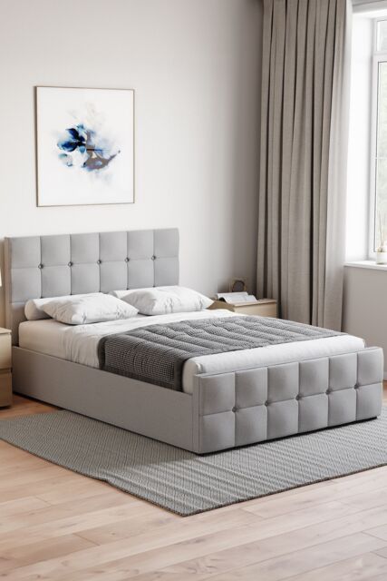 Home Discount Vida Designs Valentina Double Ottoman Bed Frame Velvet Fabric UKFR in Light Grey - image 1