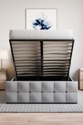 Home Discount Vida Designs Valentina Double Ottoman Bed Frame Velvet Fabric UKFR in Light Grey - thumbnail 4