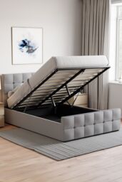 Home Discount Vida Designs Valentina Double Ottoman Bed Frame Velvet Fabric UKFR in Light Grey - thumbnail 2