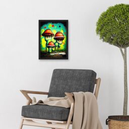 Artery8 Trippy Red Cap Mushroom Houses Street Art Graffiti Mural Artwork Framed Wall Art Print A4 in Black - thumbnail 2