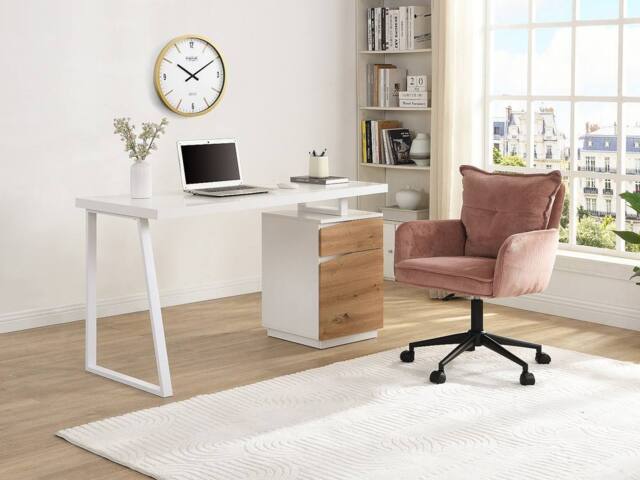 Vente-unique Desk With 1 Drawer & 1 Door - MDF & Steel - Natural & White in Light Oak - image 1
