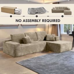 MN Furniture Modern Compact Right Corner Sofa - No Assembly in Brown - thumbnail 1
