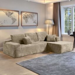 MN Furniture Modern Compact Right Corner Sofa - No Assembly in Brown - thumbnail 2