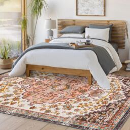 Livabliss Ankara - Vintage Pink Yellow Traditional Boho Living Dining Bedroom Rug in Red - Size: 140 cm x 200 cm - thumbnail 7