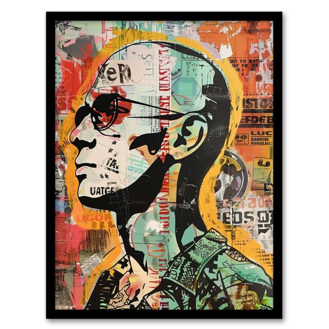 Artery8 Man in Sunglasses Portrait Punk Street Art Modern Framed Art Print - Size: A4 - image 1