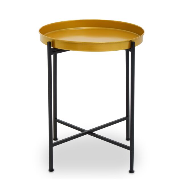 Orsina Sleek Small Brass & Black Finish Side Table, Round Top Small Lounge Table, Contemporary Bed Side Table - image 1