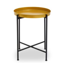Orsina Sleek Small Brass & Black Finish Side Table, Round Top Small Lounge Table, Contemporary Bed Side Table - thumbnail 1