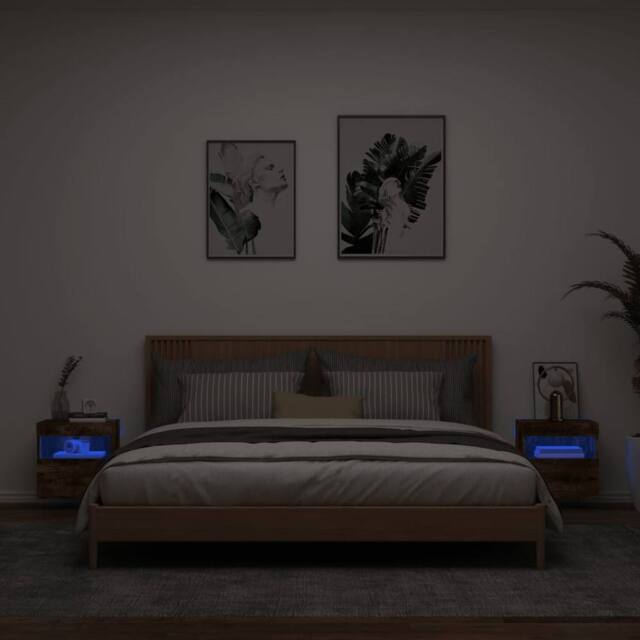Berkfield Home TV Wall Cabinets with LED Lights 2 pcs Smoked Oak 40x30x40 cm in Brown - Size: 40 x 30 x 40 cm - image 1