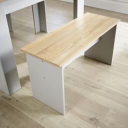 Home Source Dining Set Table Benches Wooden Unit Home Kitchen Seats 4 Two Tone in Grey - thumbnail 2