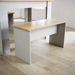 Home Source Dining Set Table Benches Wooden Unit Home Kitchen Seats 4 Two Tone in Grey - thumbnail 4