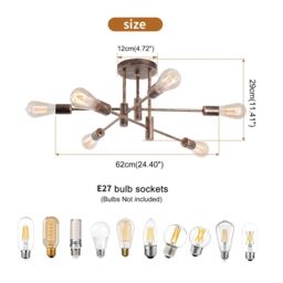 Garwarm 6 - Light 62cm Dimmable Sputnik Sphere Semi Flush Mount Chandelier in Bronze - thumbnail 5